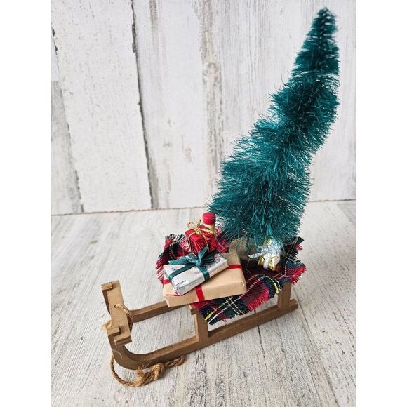 Wooden vintage sleigh toboggan tree Xmas decor presents unique country Xmas - Picture 1 of 9